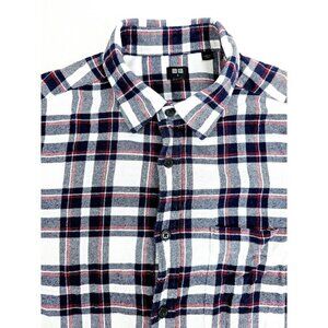 Uniqlo Size Small Men's White Black Red Check Long Sleeve Flannel Cotton Shirt
